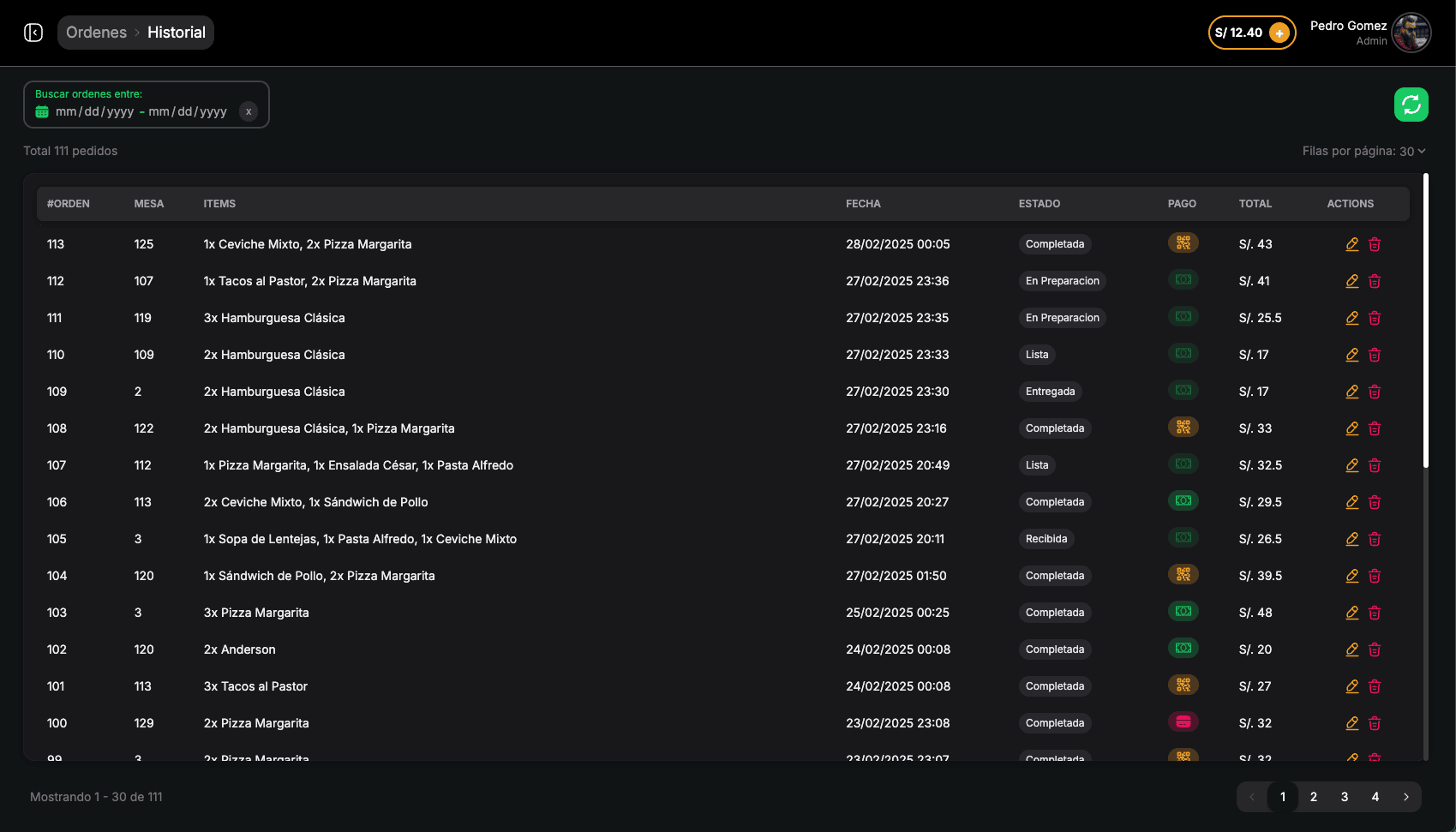 Historial de Órdenes